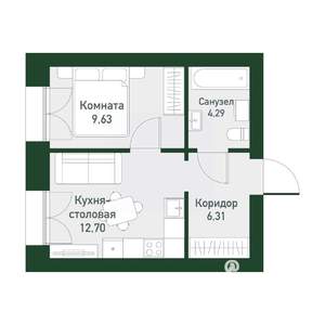 1-к квартира, вторичка, 32м2, 2/4 этаж