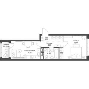1-к квартира, строящийся дом, 46м2, 12/16 этаж