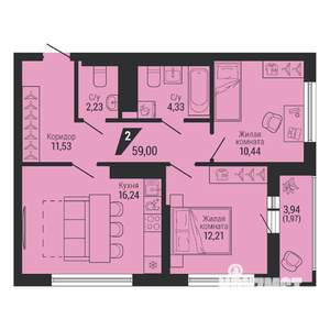 2-к квартира, вторичка, 59м2, 15/31 этаж