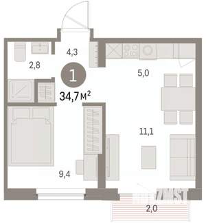 1-к квартира, вторичка, 35м2, 7/9 этаж