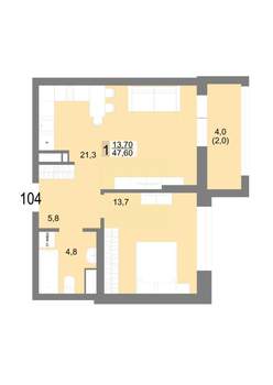 1-к квартира, вторичка, 48м2, 17/25 этаж
