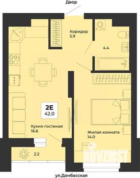 2-к квартира, строящийся дом, 42м2, 3/25 этаж