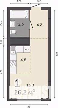 Студия квартира, строящийся дом, 26м2, 29/30 этаж