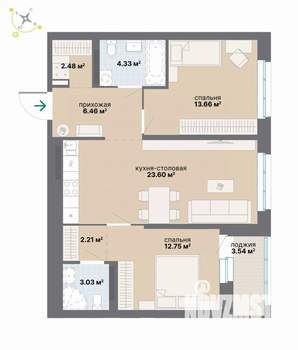 2-к квартира, вторичка, 72м2, 7/9 этаж