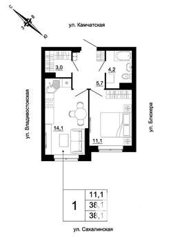 1-к квартира, строящийся дом, 38м2, 5/24 этаж