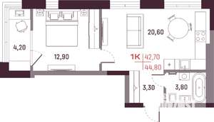 1-к квартира, вторичка, 43м2, 14/25 этаж
