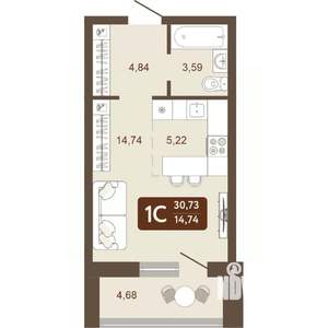 1-к квартира, вторичка, 31м2, 9/24 этаж