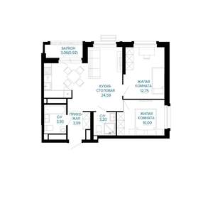 2-к квартира, вторичка, 59м2, 18/30 этаж