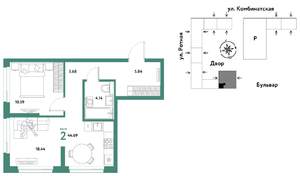 2-к квартира, строящийся дом, 45м2, 6/21 этаж