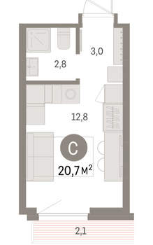 Студия квартира, вторичка, 21м2, 4/9 этаж