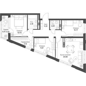 3-к квартира, вторичка, 76м2, 13/16 этаж