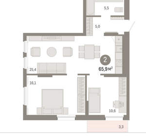 2-к квартира, вторичка, 66м2, 3/17 этаж