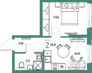 2-к квартира, строящийся дом, 30м2, 14/25 этаж