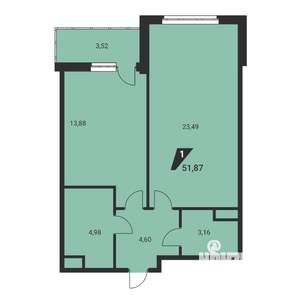 2-к квартира, вторичка, 52м2, 16/25 этаж
