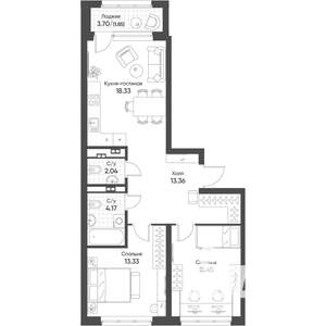2-к квартира, вторичка, 66м2, 13/16 этаж