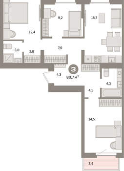 3-к квартира, вторичка, 81м2, 2/9 этаж