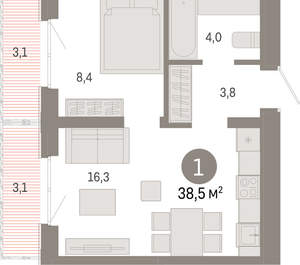 1-к квартира, вторичка, 39м2, 6/24 этаж