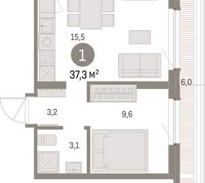 1-к квартира, вторичка, 37м2, 7/9 этаж