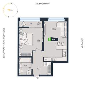 1-к квартира, вторичка, 46м2, 3/30 этаж