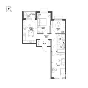 3-к квартира, строящийся дом, 76м2, 9/25 этаж