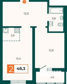 2-к квартира, строящийся дом, 51м2, 21/25 этаж