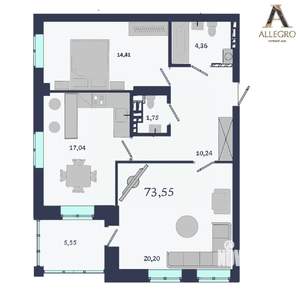 2-к квартира, строящийся дом, 74м2, 18/19 этаж