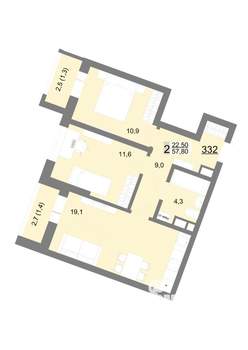 2-к квартира, вторичка, 58м2, 15/18 этаж