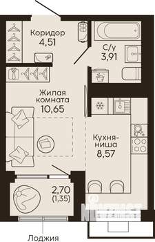 Студия квартира, вторичка, 29м2, 4/18 этаж