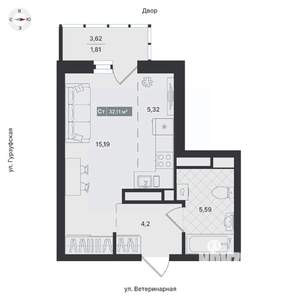 Студия квартира, вторичка, 32м2, 8/24 этаж