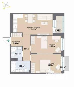 2-к квартира, вторичка, 67м2, 5/9 этаж