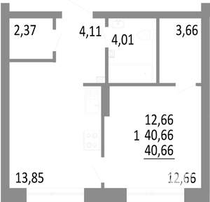 2-к квартира, строящийся дом, 41м2, 1/17 этаж