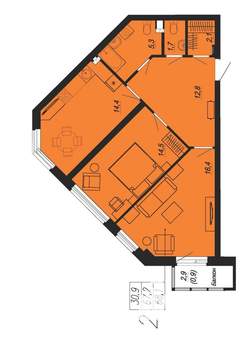 2-к квартира, вторичка, 68м2, 2/24 этаж