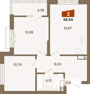 2-к квартира, строящийся дом, 59м2, 4/23 этаж