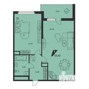 2-к квартира, вторичка, 55м2, 22/25 этаж