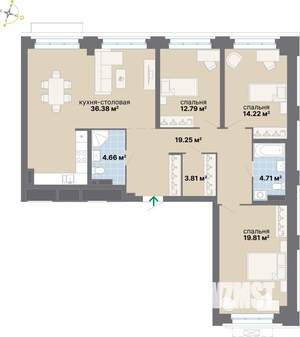 3-к квартира, вторичка, 116м2, 2/25 этаж