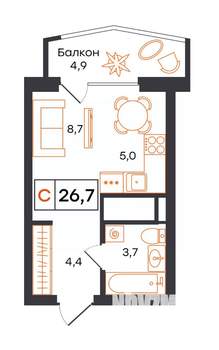 Студия квартира, вторичка, 27м2, 21/21 этаж