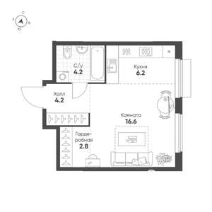 Студия квартира, строящийся дом, 34м2, 2/25 этаж