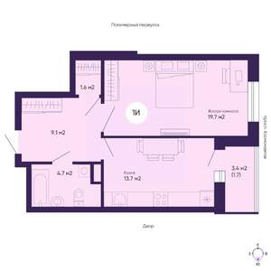 1-к квартира, вторичка, 51м2, 2/19 этаж