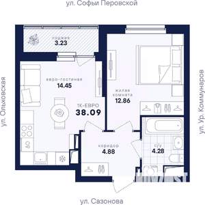 1-к квартира, вторичка, 38м2, 14/17 этаж