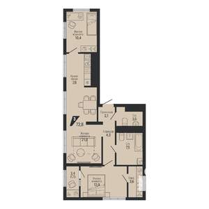 3-к квартира, вторичка, 73м2, 30/31 этаж