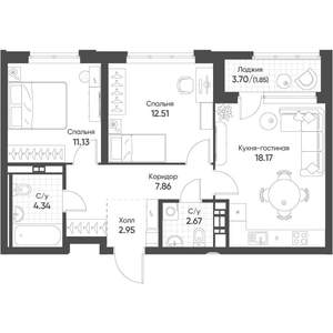2-к квартира, вторичка, 61м2, 12/16 этаж