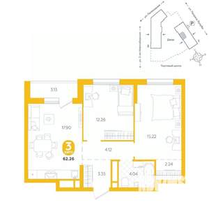 3-к квартира, вторичка, 62м2, 2/24 этаж