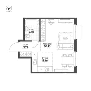 Студия квартира, строящийся дом, 35м2, 3/25 этаж