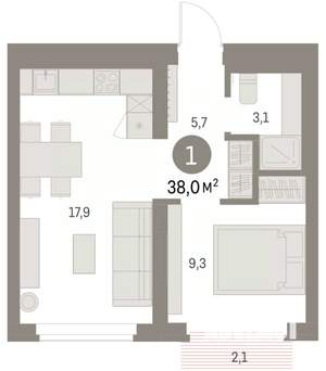 1-к квартира, вторичка, 40м2, 4/9 этаж