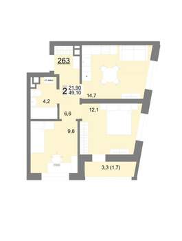 2-к квартира, вторичка, 49м2, 7/18 этаж