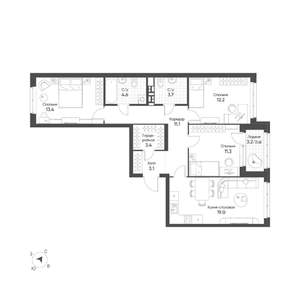 3-к квартира, строящийся дом, 83м2, 10/16 этаж