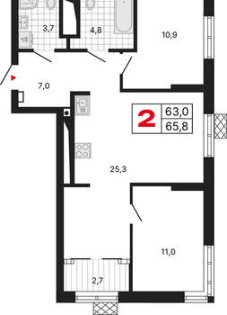 2-к квартира, вторичка, 66м2, 11/15 этаж