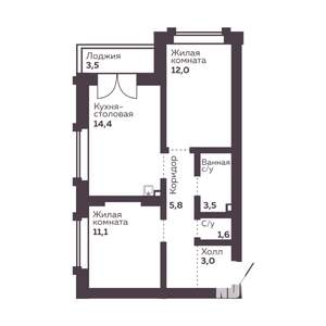 2-к квартира, вторичка, 51м2, 13/30 этаж