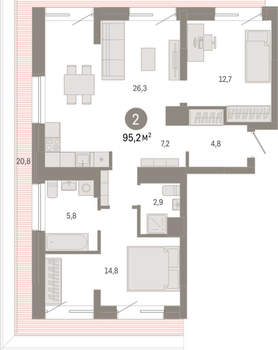 2-к квартира, вторичка, 95м2, 7/7 этаж