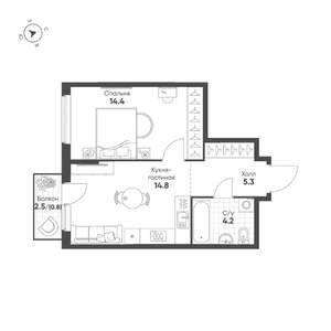 1-к квартира, строящийся дом, 40м2, 3/25 этаж